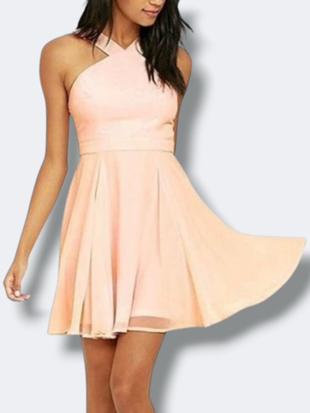 Lulus Forevermore Dress Women’s Small Peach Skater Flounce Halter Mini